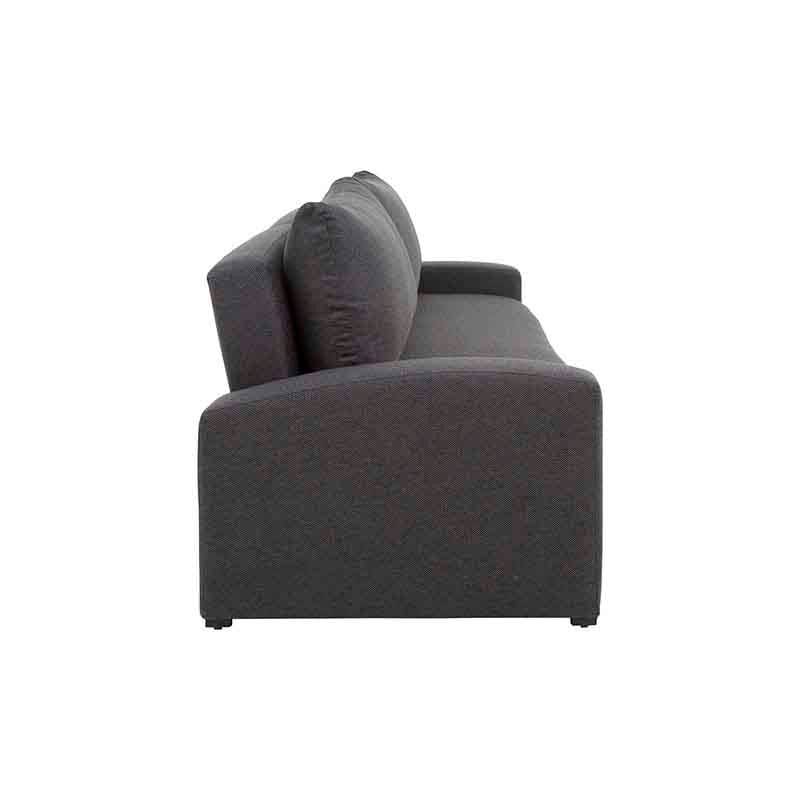 Sofá cama Caruso en tela gris Oxford, de lujo, con estructura moderna y dimensiones de 225 cm de ancho y 90 cm de alto.
