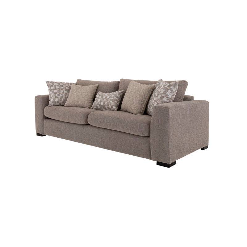 Sofá Oporto de Deurope, sillón grande con tapizado en tela gris, con cojines decorativos y estructura moderna.