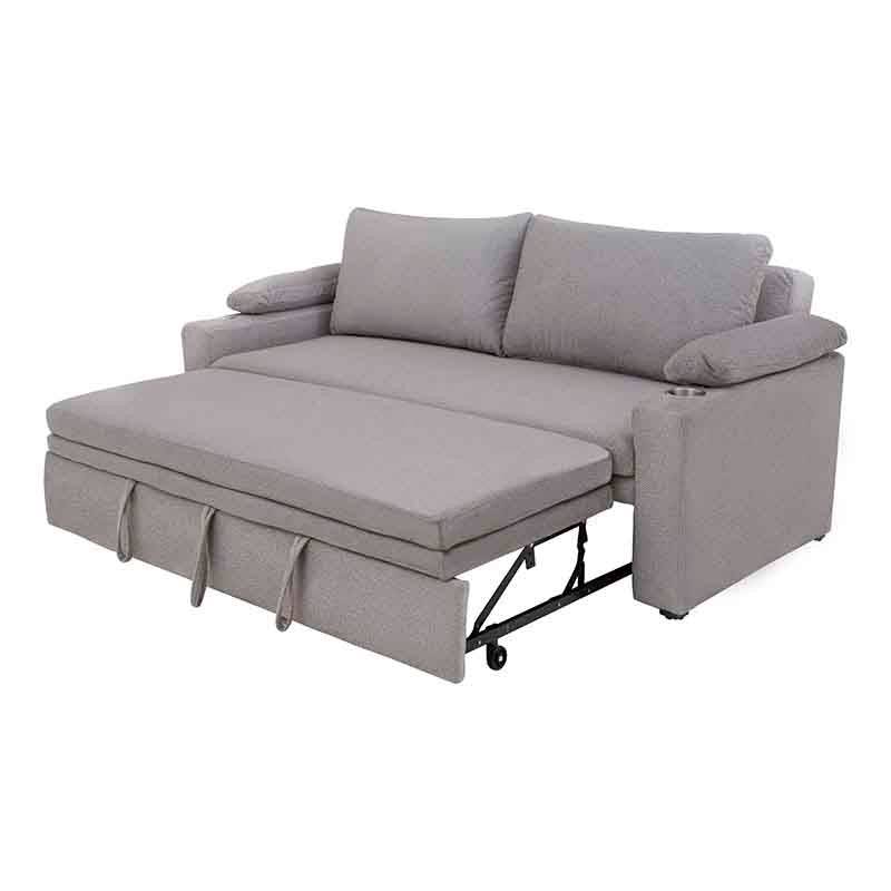 Sofá cama matrimonial Vittorio de Deurope, tapizado en tela gris claro, con estructura moderna y dimensiones de 213 cm de ancho.