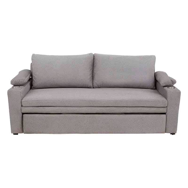 Sofá cama matrimonial Vittorio deurope, tapizado en tela gris claro, con diseño moderno y estructura de sofá.