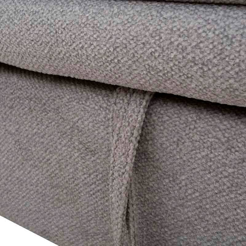 Sofá cama matrimonial Vittorio de color gris claro con tapiz de tela, frente y respaldo acolchonados, medida 213 cm.