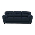 Sofá Carter de deurope.com.mx en cuero color moka, vista frontal, con asiento y respaldo acolchados, medidas 223x90x88 cm.