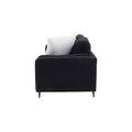 Sofá Alessandra de 2 piezas en tapiz negro con cojines, moderno y cómodo, en sala de estilo contemporáneo.