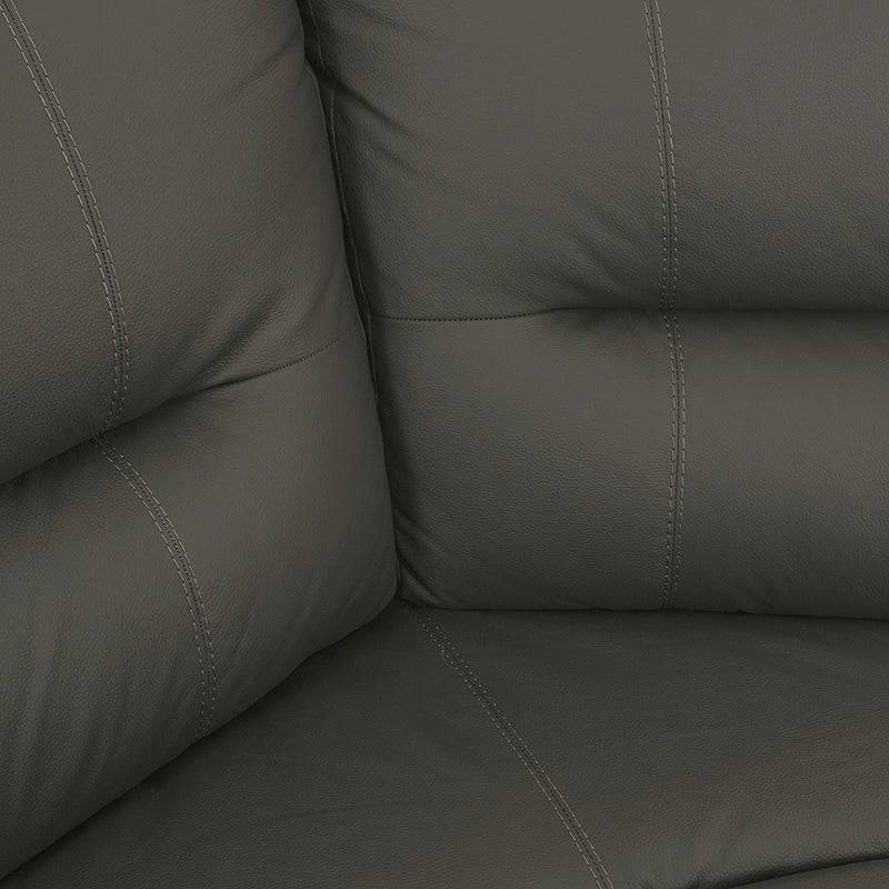 Esquinero gris para sala ENZO III de D'europe, tapizado en piel y cuero, con estructura moderna y detalles de acabado en cuero.