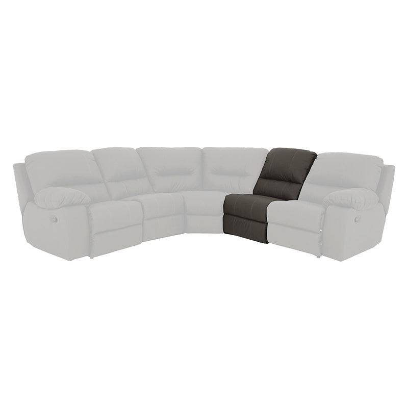 Sillón central gris ENZO III de la marca D'europe en sala, tapizado en piel con acabado leather touch, frente y vista lateral.