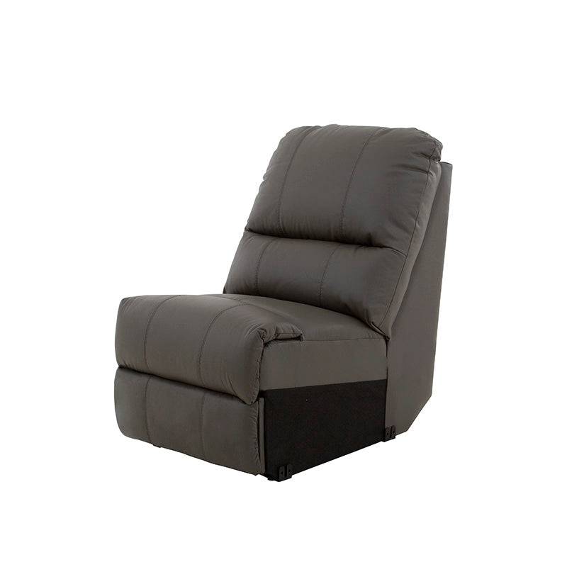 Sillón central ENZO III de la marca D’europe en color gris oscuro, tapizado en piel con acabado leather touch, frente y vista lateral.