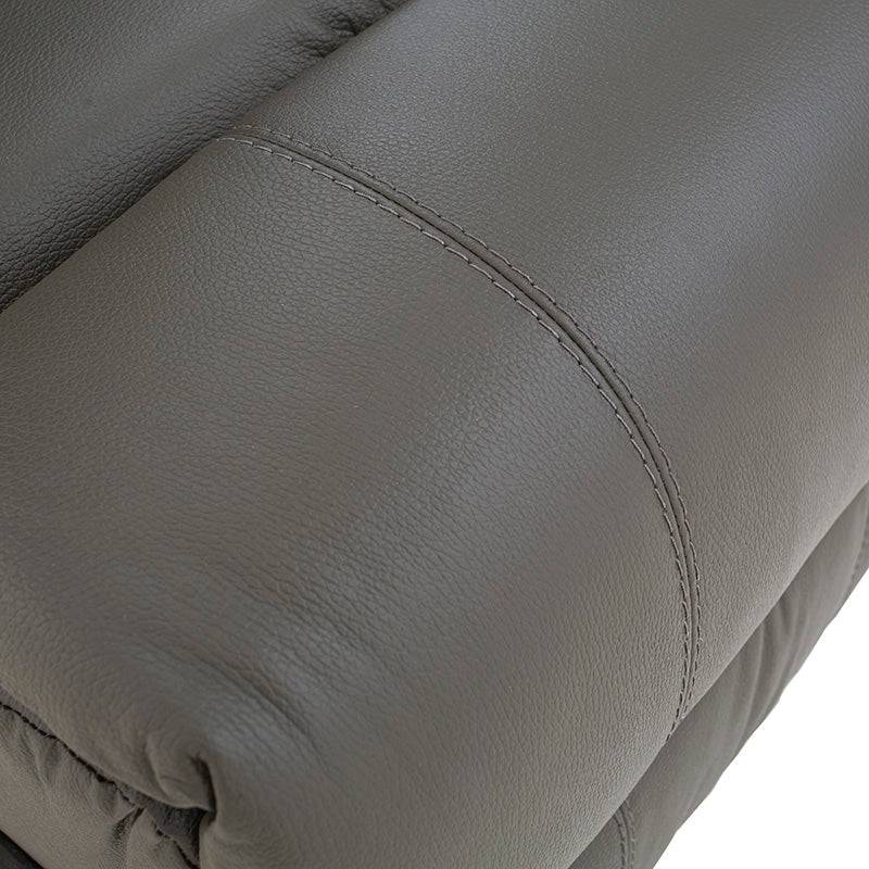Sillón central ENZO III de D’europe en color gris oscuro, con acabado en piel y textura de cuero, frente y vista lateral.