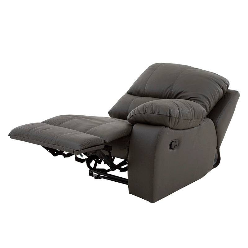Sala Enzo III lateral derecha en color gris oscuro, con acabado en piel y cuero, frente de 85 cm, altura de 97 cm y fondo de 100 cm.