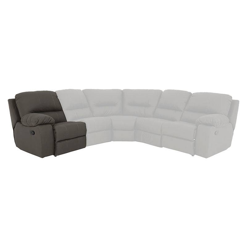 Sala ENZO III lateral izquierda en gris oscuro con piel y acabado leather touch, mide 85 cm de ancho, 97 cm de alto y 100 cm de fondo.