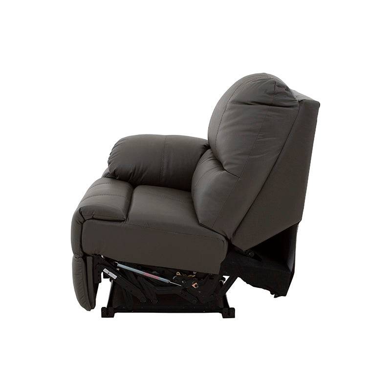 Sala ENZO III lateral izquierda gris de D'Europe, con tapizado de piel y textura de cuero, frente de 85 cm, altura de 97 cm.