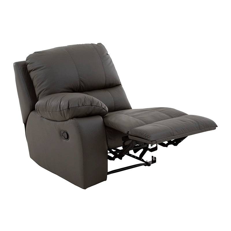 Salas D´europe ENZO III, lateral izquierda en gris oscuro con piel y acabado en cuero, mide 85 cm de alto, 97 cm de ancho y 100 cm de fondo.