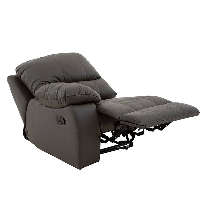Sala Enzo III lateral izquierda en gris oscuro con piel y acabado leather touch, mide 85 cm de alto, 97 cm de ancho y 100 cm de fondo.