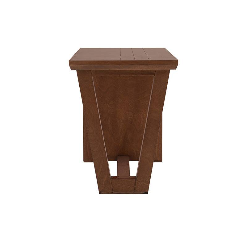 Mesa de antecomedor Inglaterra de madera con acabado en chapa de parota, frente de 140 cm y altura de 98 cm.