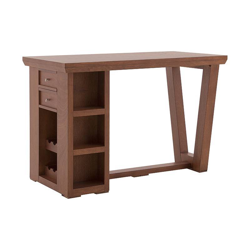 Mesa de antecomedor Inglaterra de madera industrializada con chapa de parota, 140 cm de largo, en un entorno moderno.