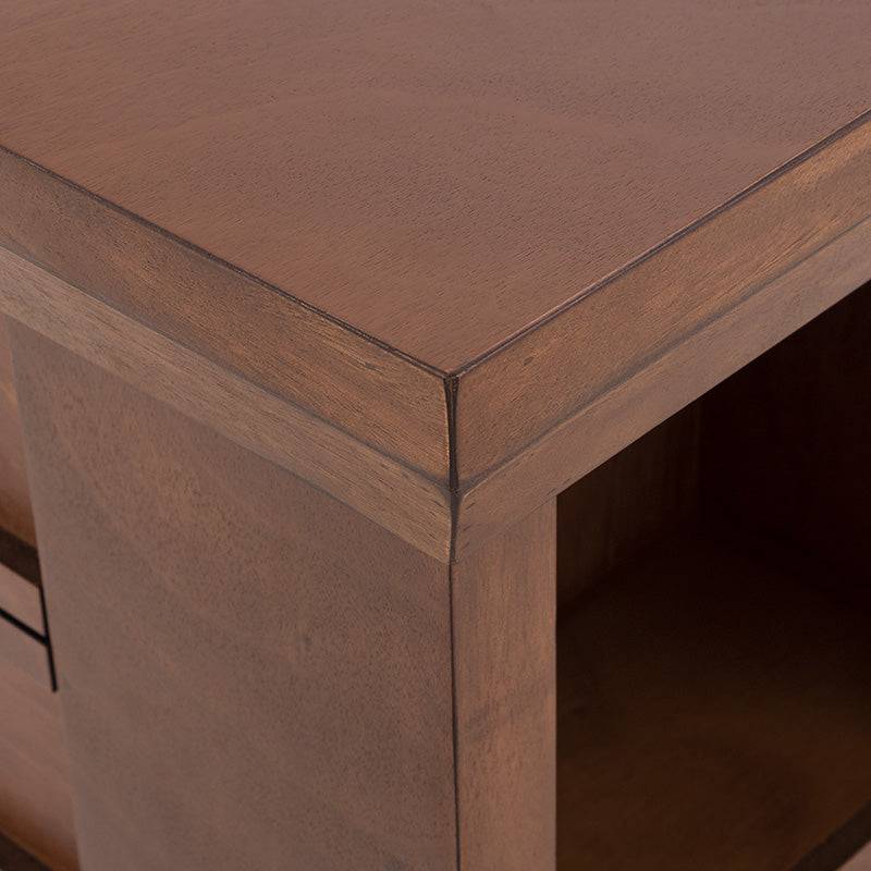 Mesa de antecomedor Inglaterra de madera industrializada en color tabaco, con chapa de parota, tamaño 140x98x76 cm.