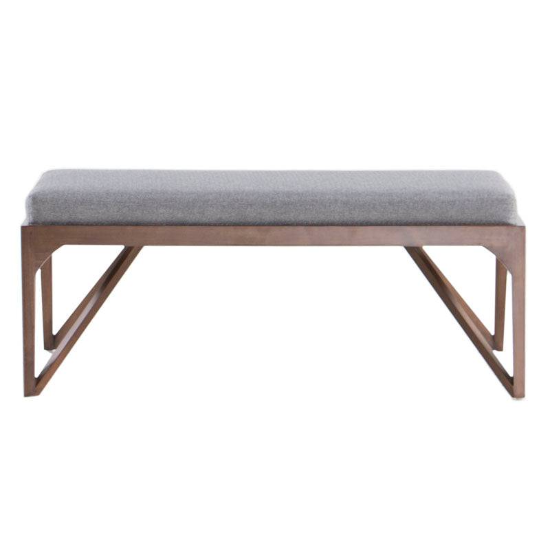 Banca Aragón de Deurope.com.mx, estructura en madera de poplar y tapiz de tela gris, con dimensiones 100x50x50 cm.