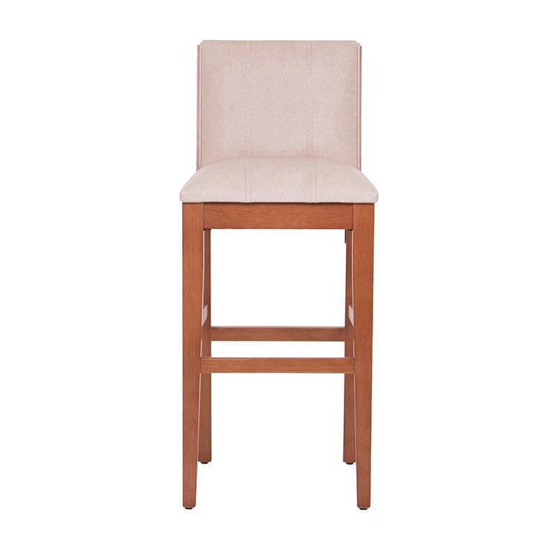 Banco Siena para barra de madera beige con tapiz de cuero, de deurope.com.mx, con respaldo y asiento acolchado.