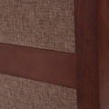 Juego de comedor Quetzal de 4 piezas con bancos de madera y tapiz de tela en acabado nogal, vista frontal.