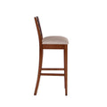 Banco para barra de cuero con tapizado en cuero de color caoba y estructura de madera, deoupe.com.mx, modelo Banco Deus