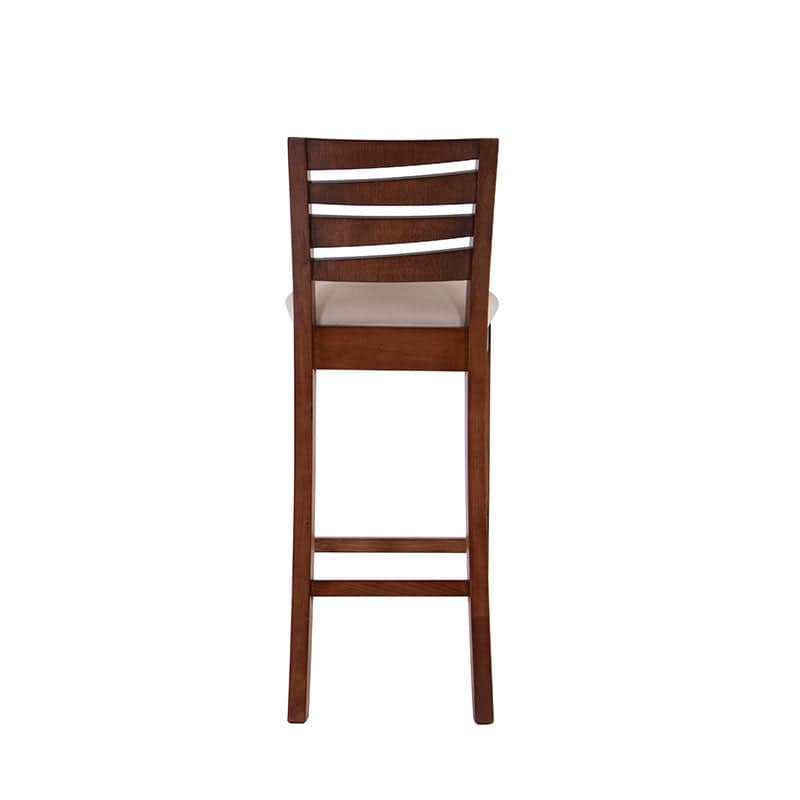 Banco Deus deurope.com.mx en madera de caoba con tapiz de cuero, frente y vista lateral, dimensiones 38x104x34 cm.