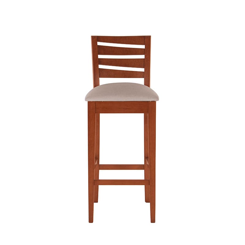 Banco Deus de cuero con acabado en chapa de caoba y tapizado en cuero, con estructura de madera en color oscuro.