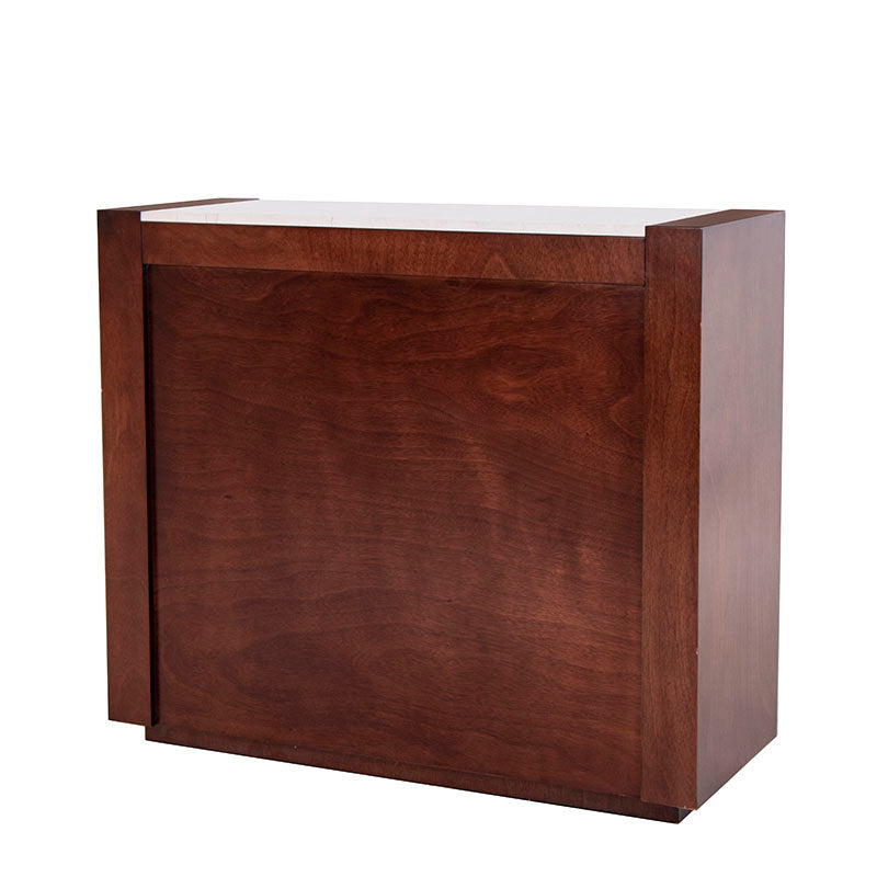 Barra de Deus de madera con chapa de caoba y mármol, dimensiones 120x105x45 cm, diseño elegante para interiores.