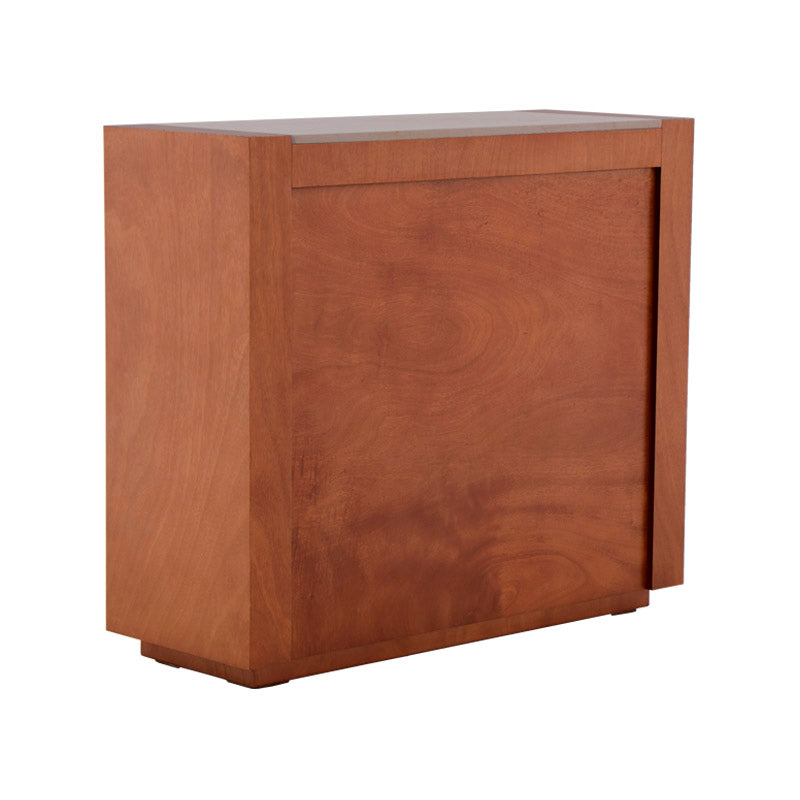 Barra Deus de madera con chapa de caoba y mármol, medidas 120x105x45 cm, en ambiente moderno.