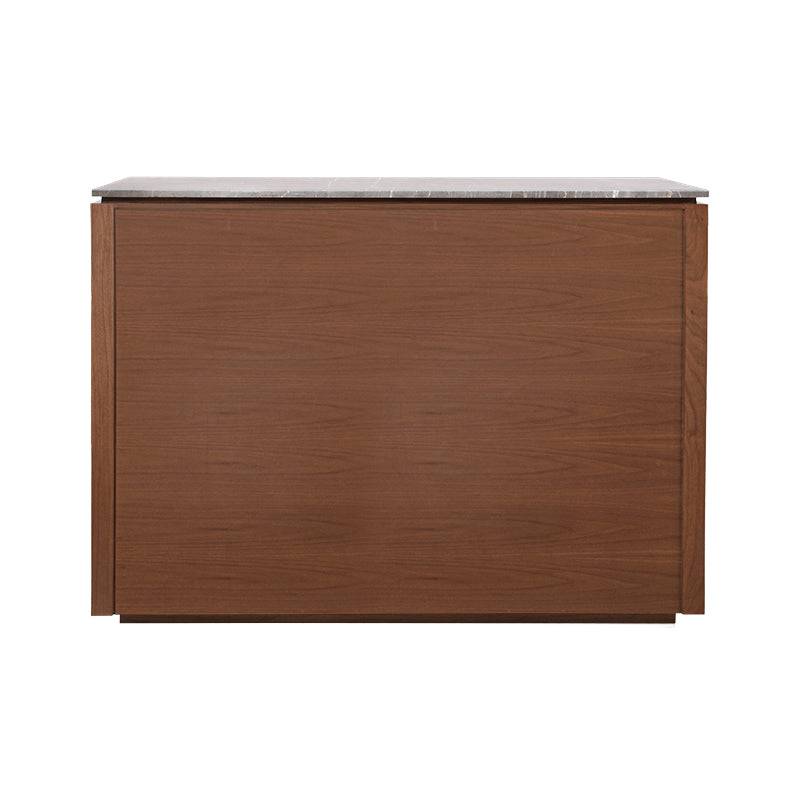 Barra Berne Marmol deurope.com.mx, madera Nogal gris y chapa de mármol, frente con dimensiones de 140x110x45 cm.