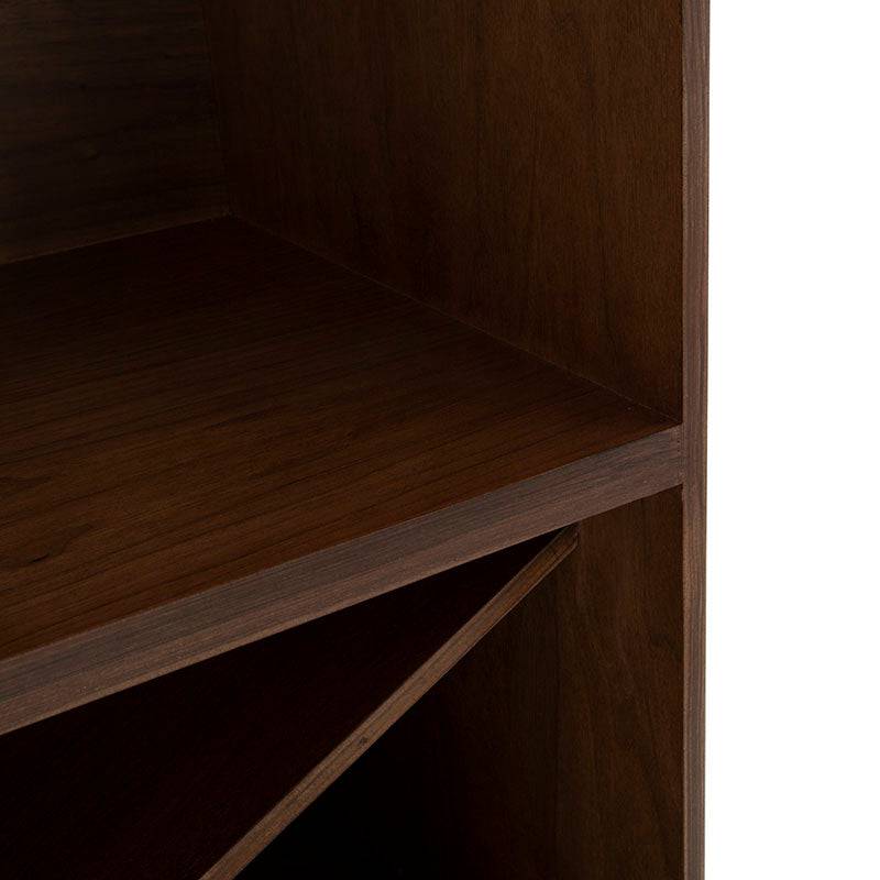 Barra Berne Marmol deurope.com.mx, barra de madera con chapa de nogal y acabado en mármol en tonos gris, frente y vista lateral