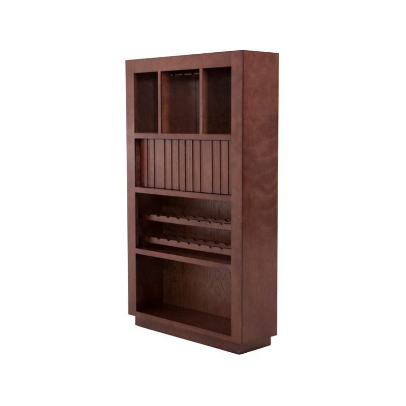 Contrabarra Quebec de madera de banak, encino y okume, con dimensiones de 120 cm de ancho, 200 cm de alto y 35 cm de fondo.