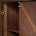 Juego de comedor con buffet Montecarlo de madera en chapa de nogal, con mesa y buffet de estilo moderno, frente y detalles visibles.