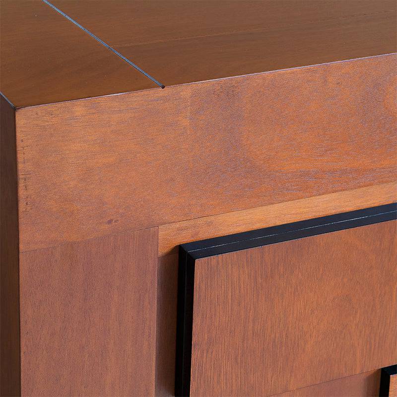Buffet Quetzal de madera industrializada y chapa de okume y parota, mueble de almacenamiento de 200 cm de ancho y 96 cm de alto.