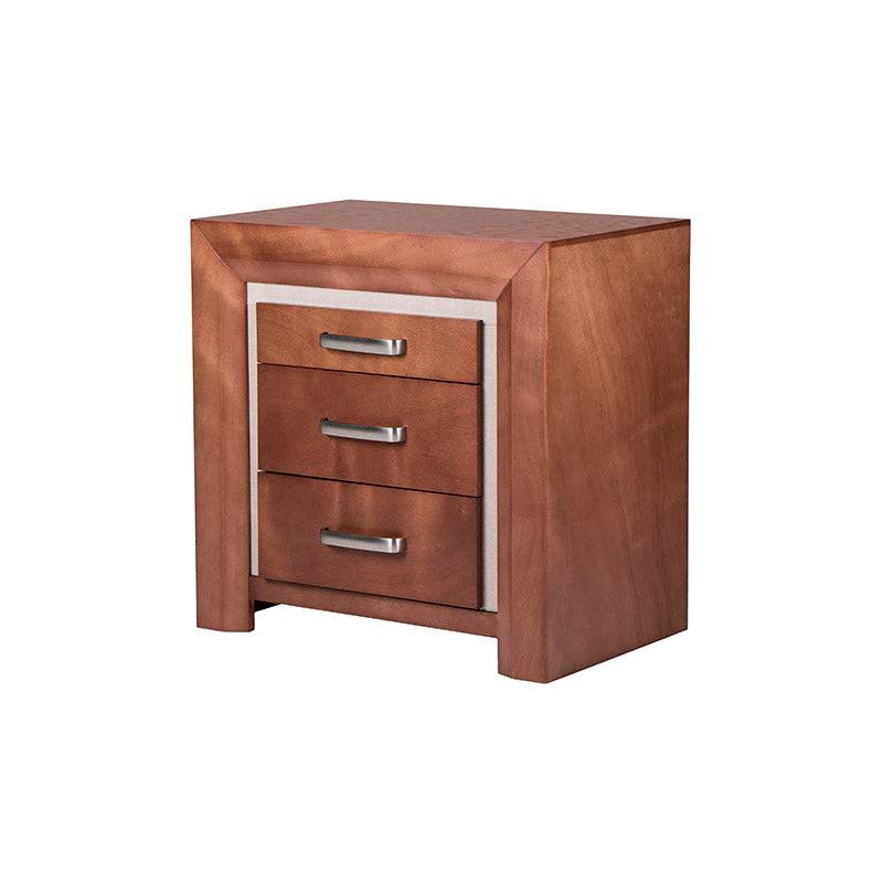 Buro Siena de madera de Banak y encino con chapa de okumé y franja de leather touch, 70x70x45 cm, estilo elegante y funcional.