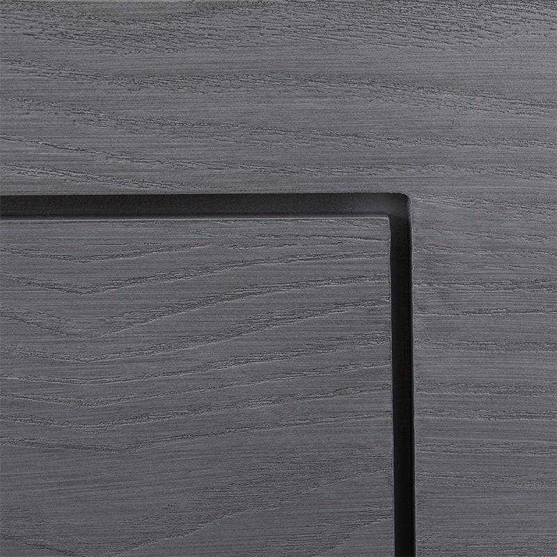 Buró Durham de madera de pino en gris claro, con grabado en frente, dimensiones 60x65x41 cm, estilo industrial.