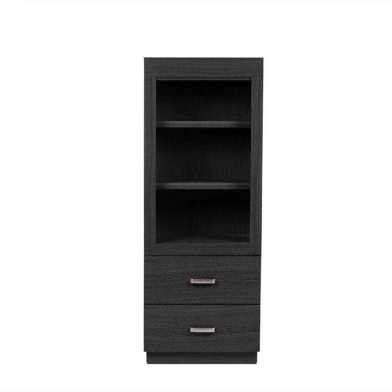 Buró Olcen de estilo industrial en madera gris, con dimensiones de 60 cm de ancho, 157 cm de alto y 40 cm de fondo.