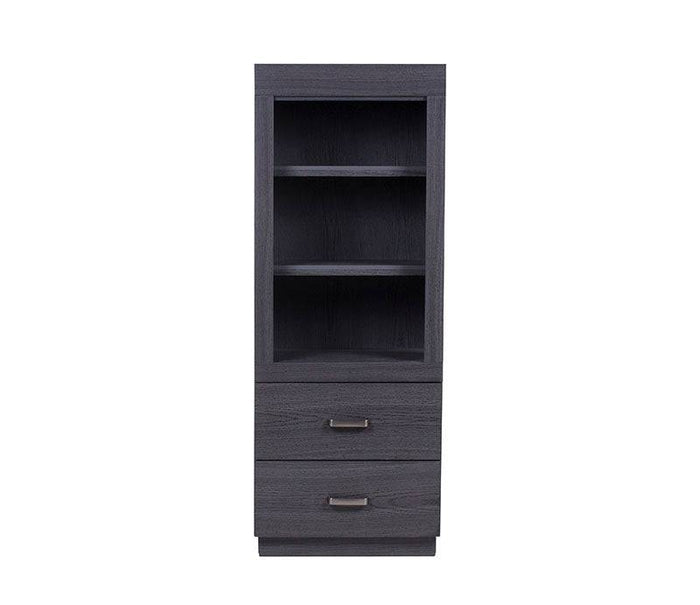 Buró Olcen de estilo industrial en gris y madera, con dimensiones de 60 cm de alto, 157 cm de largo y 40 cm de fondo.