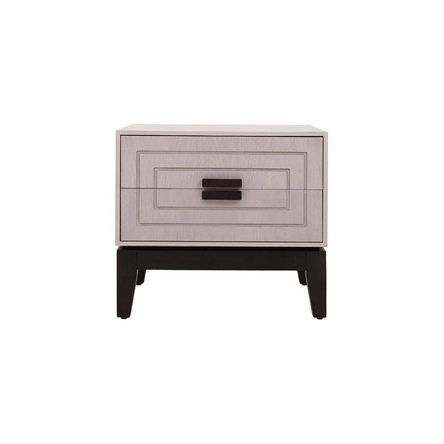 Buró Infinity de estilo industrial en madera de pino y chapa de encino, color gris, con dimensiones de 60x55x40 cm.