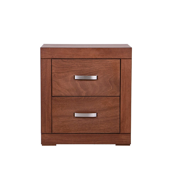 Buro de recámara México de 3 piezas en chapa de okumé y color mandarina, con dimensiones de 65x70x40 cm.