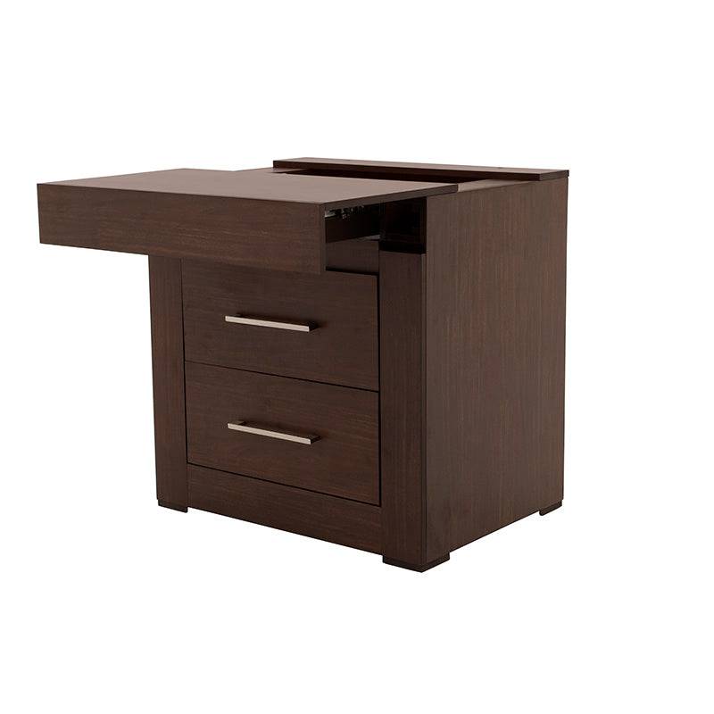 Buró de madera oscura Boston de estilo industrial, con superficie de 60 cm, altura de 70 cm y fondo de 46 cm.