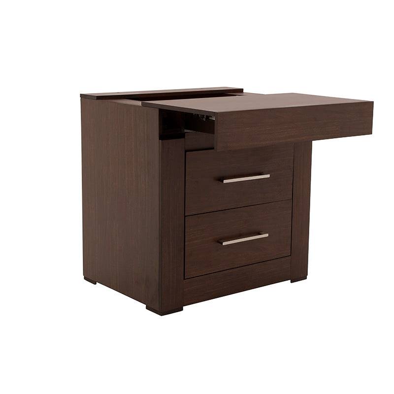 Buro Boston de madera oscura de estilo industrial, con superficie de 60 cm de ancho, 70 cm de alto y 46 cm de fondo.