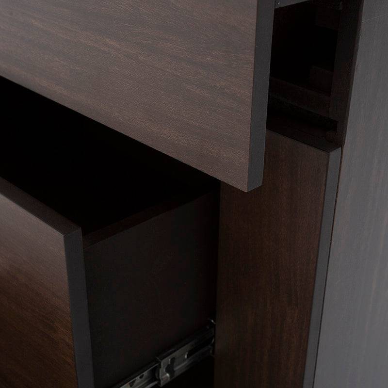 Buró Boston de madera oscura de estilo industrial, con superficie de 60 cm, alto 70 cm y fondo 46 cm, de lujo y funcionalidad.
