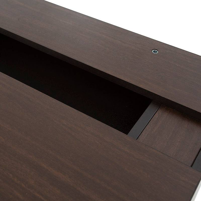 Buro Boston de Deurope.com.mx en madera oscura con acabado industrial, frente, altura y dimensiones visibles.
