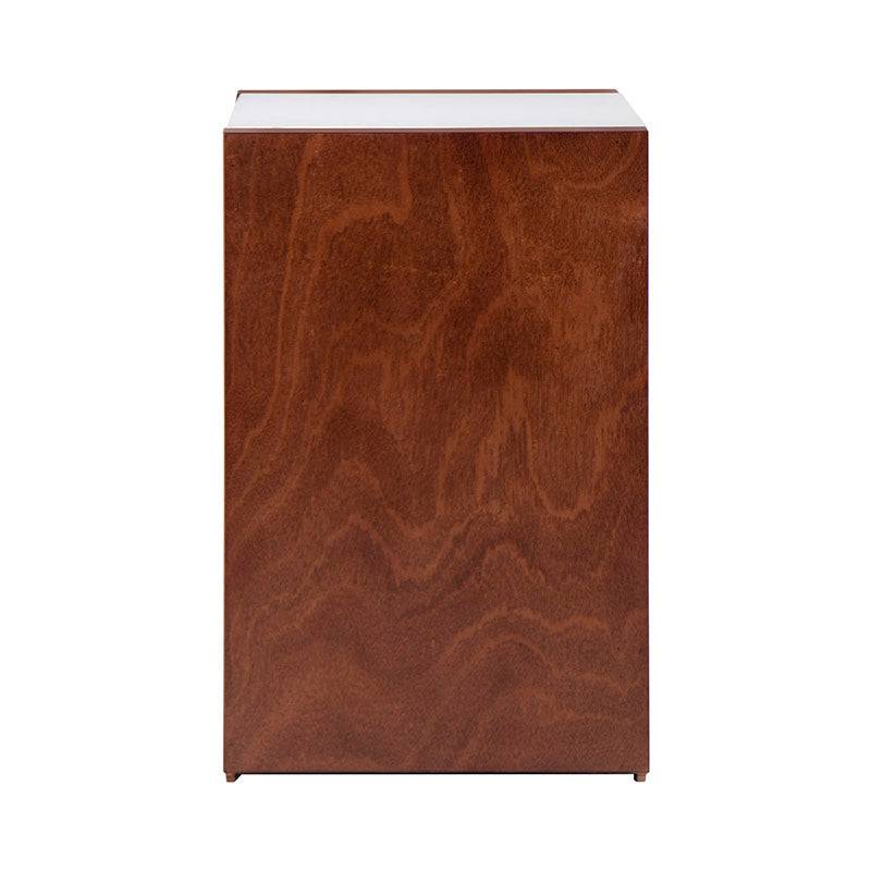 Buró Mond de madera con chapa de caoba, placa de mármol Belagio, diseño elegante, dimensiones 60x60x40 cm.