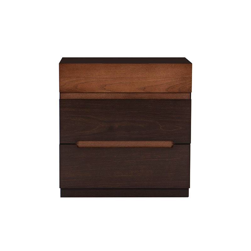 Buró Basil de madera de fresno con acabado en tabaco y nuez, frente de 60 cm, alto y fondo de 40 cm.