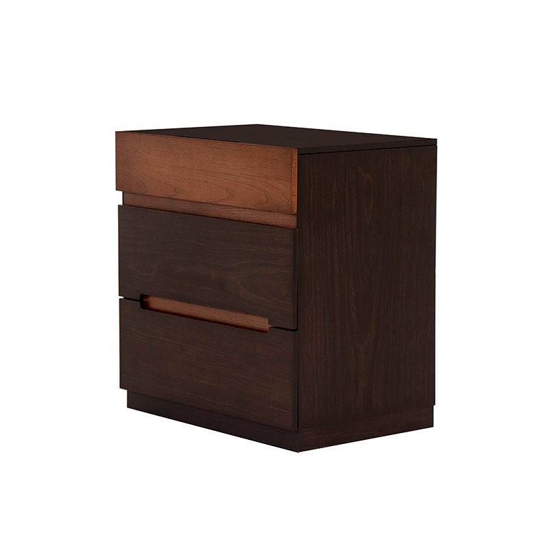 Buró Basil de madera de fresno en chapa de color tabaco y nuez, con dimensiones de 60x60x40 cm, diseño moderno y elegante