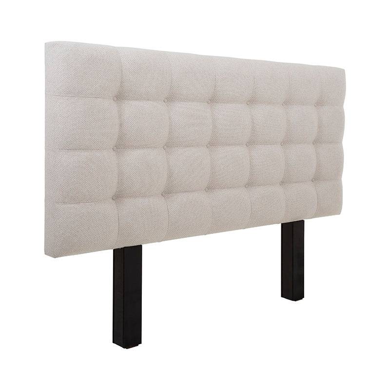 Cabecera Kenia de tapiz beige en tela, de aproximadamente 210 cm de ancho, 150 cm de alto y 10 cm de fondo, para cama.