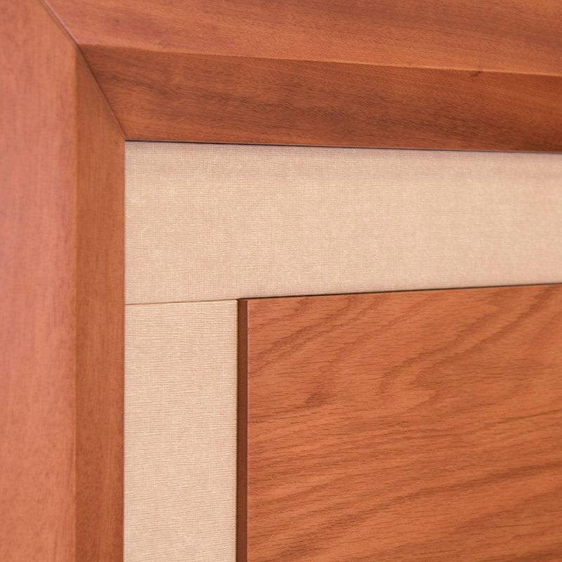 Cabecera de recámara Siena en madera de banak y encino, color café almendra, con detalles en leather touch, para cama de 210 cm
