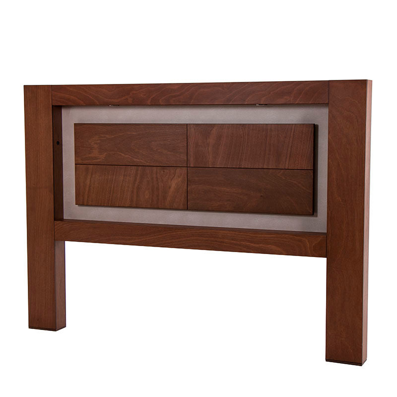 Cabecera de madera de okumé en color mandarino, de aproximadamente 210 cm de ancho y 150 cm de alto, para dormitorio.