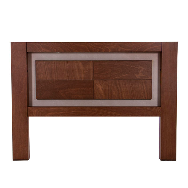 Cabecera México de madera de chapa de okume en tono mandarina, con dimensiones 210 cm x 150 cm y fondo de 10 cm.