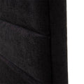 Cabecera Lazy de color negro, tapizada en tela, con diseño plano y detalles en el frente, mide 150 cm de alto y 13 cm de fondo.